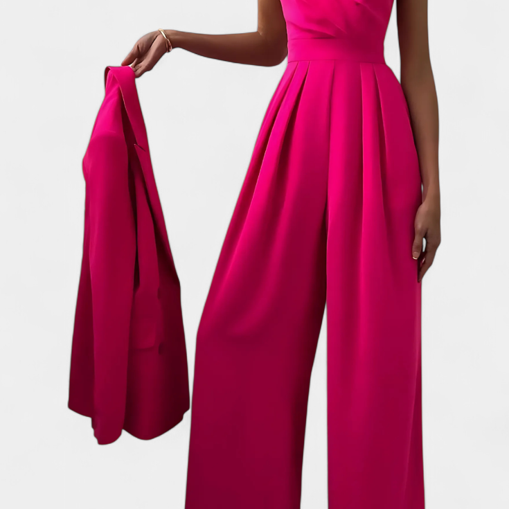 Romily - Svůdný elegantní overal s ramínky a širokými nohavicemi